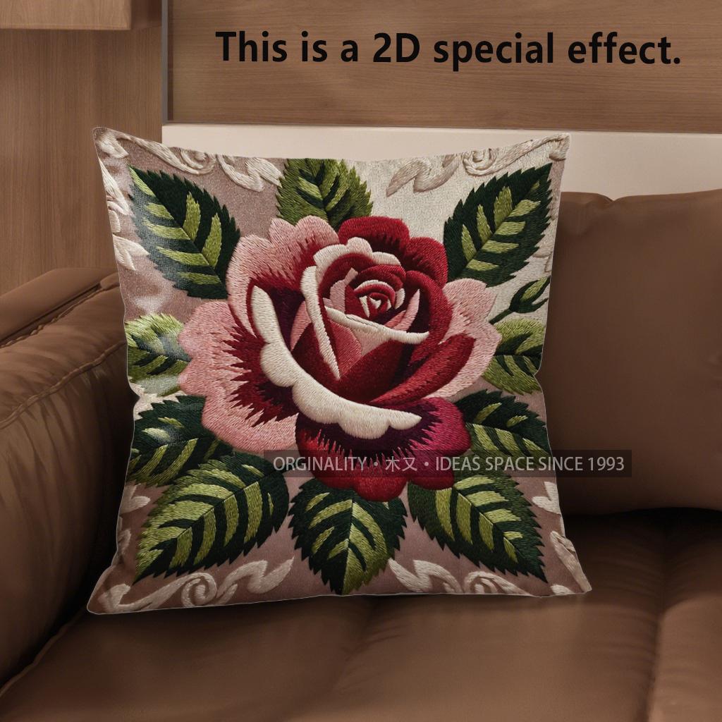 2D  Vintage Embossed Rose Floral Throw Pillow Covers Pattern Cushion Cover Suitable For Sofa Bedroom Car Pillow Cover