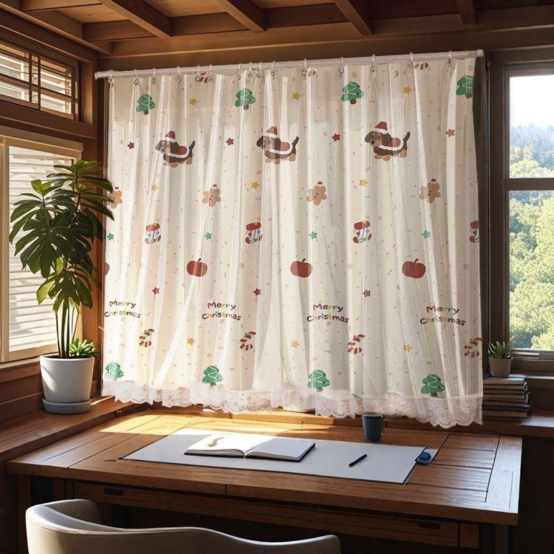 No Punching Ring Type Punching Blackout Curtains Dormitory Bedroom Bay Window Kitchen Opaque Gauze Curtain Finished Product