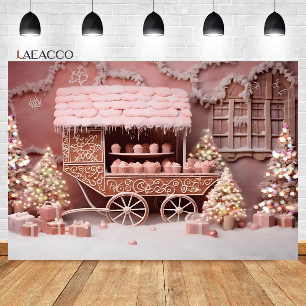 Laeacco Christmas Camper Pography Backdrop Winter Snowy Pine Trees Mini Bus Baby Birthday Family Holiday Portrait Background