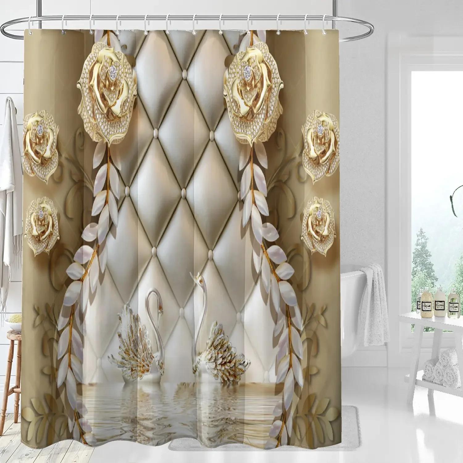 

Роскошная занавеска для душа в стиле дворца с узором «роза» и крючком, набор для декора ванной комнаты, ткани с жемчужным принтом, бесплатная доставка 180W200H(CM)71x79in