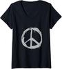 Womens Light Gray Peace Sign V-Neck T-Shirt
