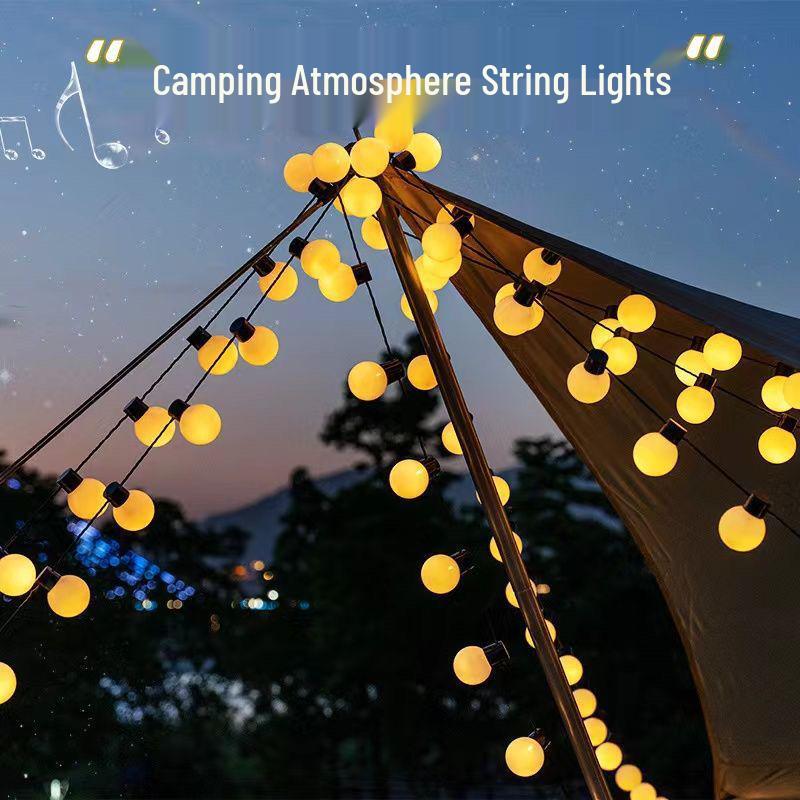 Solar LED Outdoor Camping Atmosphere Round Ball String Lights for Tents and Canopies