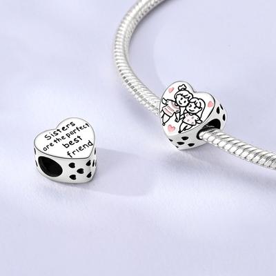 Charms Platacopain Sœur Bon Cœur Rose Perles en Forme de Cœur Adaptées aux Charms Platabracelets Pour Femmes Bijoux Pour Femmes Fabrication DIY