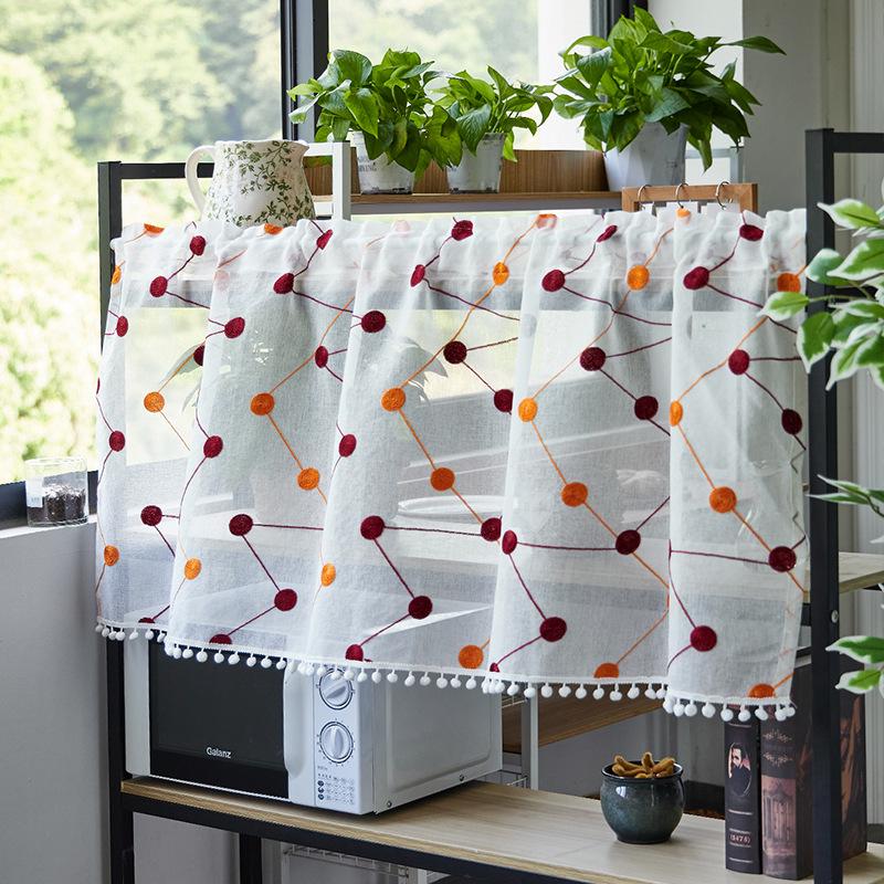 Double Layer High-End Embroidered Kitchen Cabinet Blackout Café Curtain