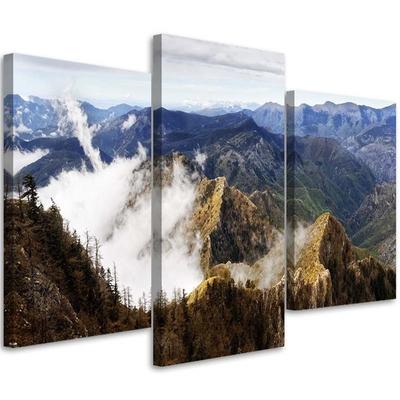 Three Piece Picture Canvas Print Mountain Landscape Fog Nature