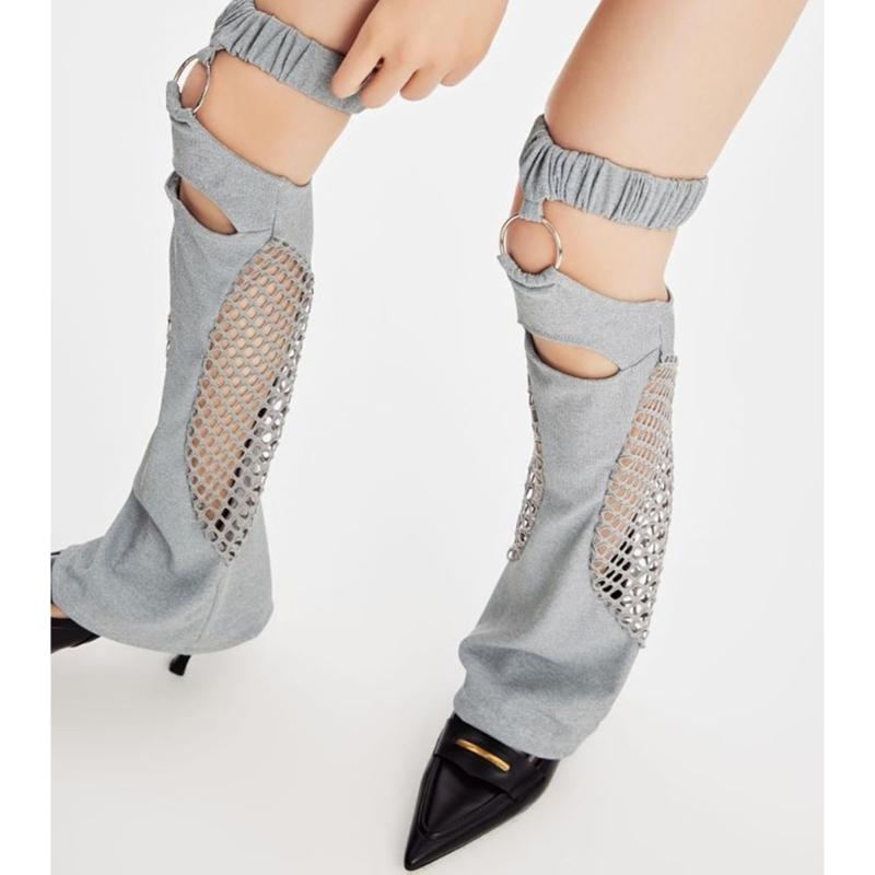 Women Harajuku Suspender Flared Leg Warmer Aesthetic Punk Garters Stockings Hollow Out Fishnet Leg Cover Streetwear