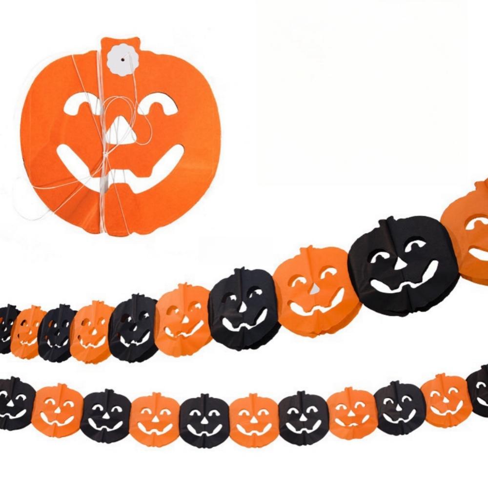 Halloween Paper Banner Spider Pumpkin Ghost Bat Paper Chain Halloween Decoration Garland Banner Paper Pull Flower Party Supplies 5