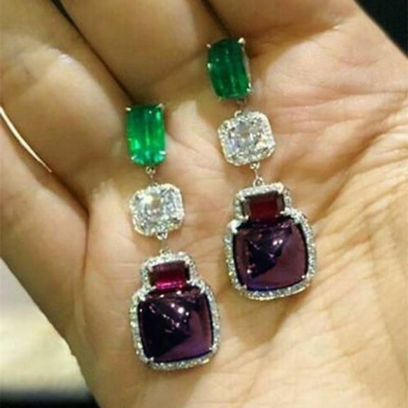 

Необычные серьги Huitan для женщин, цветные фиолетовые/красные/зеленые/белые камни, роскошные модные женские висячие серьги, шикарные украшения для вечеринок