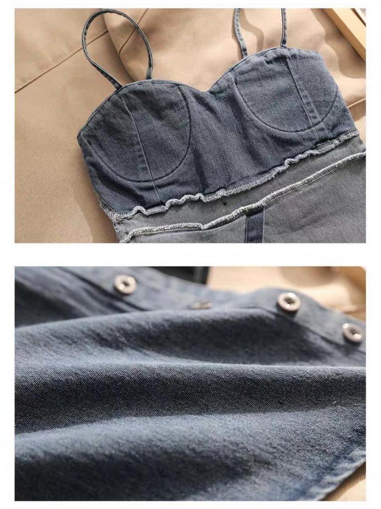 Spicy Girl Irregular Denim Bandeau Top – Sexy, Slimming Summer Style for Women