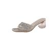 Fashion Block Heel Sequined High-heeled Sandals and Slippers 2025 Crystal Summer New Women's One-word Fashion Temperament Sandals