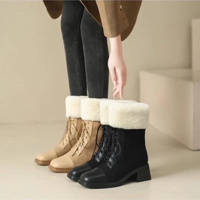 Fashion Women Soft Leather Snow Boots Non Slip Thick Plush Faux Suede Fur Boots Winter Warm Cotton Padded Platform Ankle Botas Mujer24