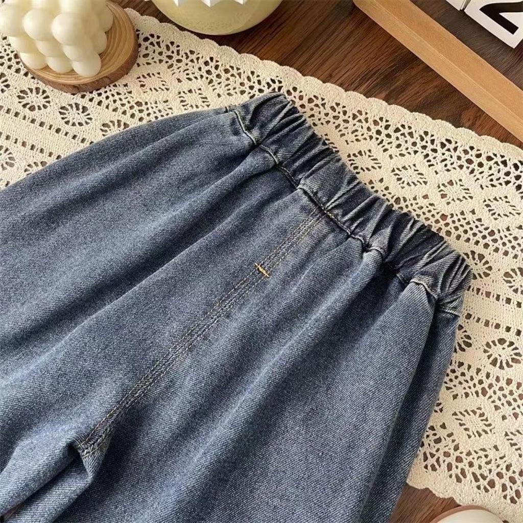 Girls Boys Pants Fashion Bow Loose Jeans Autumn Korean Style Childrens Wide Leg Pants Casual Baby Clothing