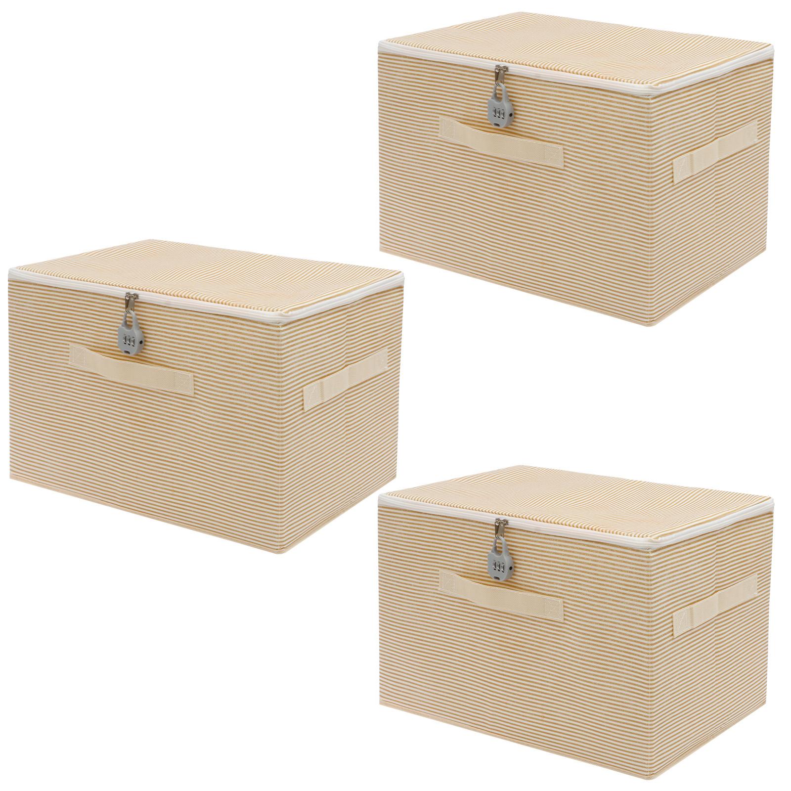 

3Pcs Nonwoven Lockable Storage Box Password Protected Document Safe with Zipper Lid Foldable Clothes Toy Organizer