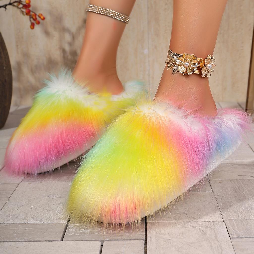 Fashion Women Flat Half Slippers Lightweight Slides Women Luxury Fur Slippers Women Round Toe Raccoon Fur Slides Woman Comfortable Shoes