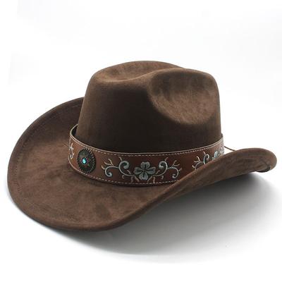 Retro Style Suede Western Cowboy Hat Woolen Jazz Top Hat Men And Women'S Ethnic Style Felt Hat Big Eaves Hat