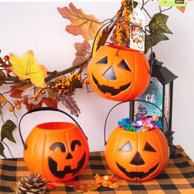 Halloween 3Pcs Pumpkin Buckets Portable Jack-O-Lantern Buckets Candle Led Lights Trick Or Treat Goody Buckets For Kids