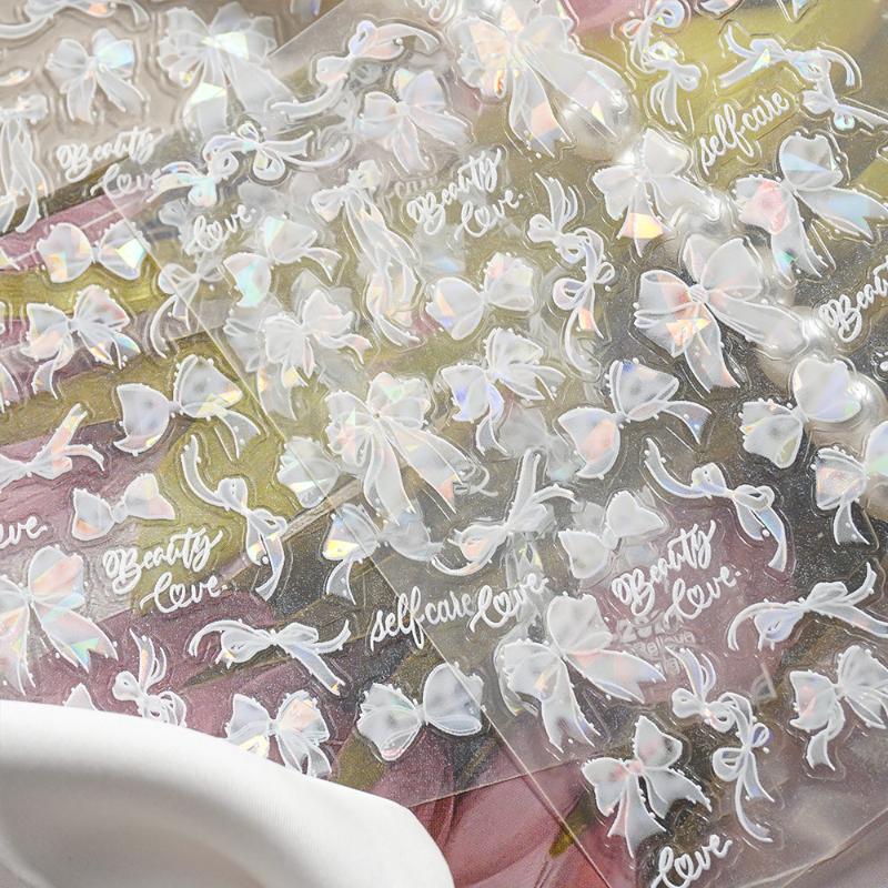 Shiny Bowknot Ribbon Knot Tie Knot Dreamy Fantasy Bright Chic Beauty Self Adhesive 5D Nail Art Sticker Manicure Decal