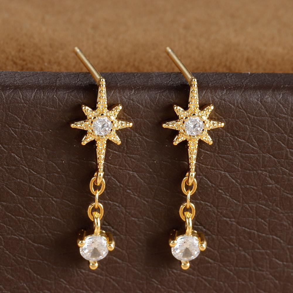 Vintage Crystal Zirconia Stainless Steel Earrings for Women Fashion Star Pendant Ear Piercing Earring Bridal Wedding Jewelry