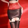 Womens Stockings Sexy With Hip-Wrapped Mini Skirt Ultra-Thin Transparent Oil Shiny Open Crotch Tight High Socks Exotic Lingerie