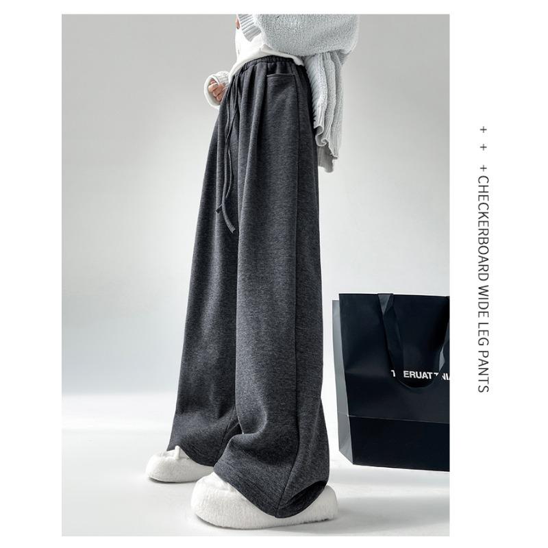 Real autumn and winter new glutinous rice pants women's high waist loose drape straight casual wide-leg pants thickened and velvet pants
