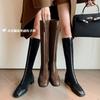Autumn and Winter Women's Large Size Boots, Black Rubber Sole, European and American New Medium Heel High Boots, Rear Zipper Square Heel Knight Boots