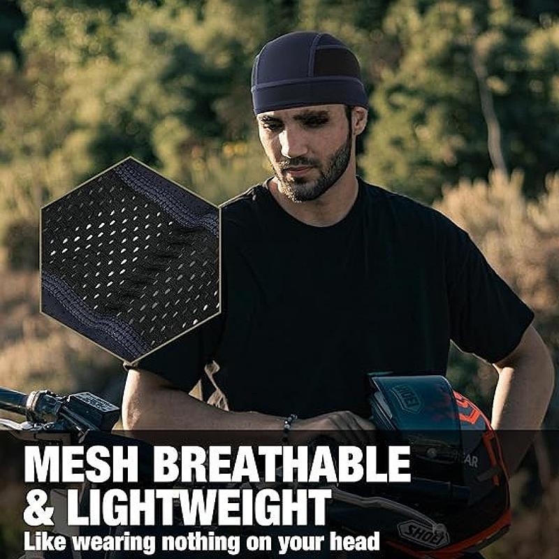Sommer Mesh Dünne Belüftungen Mütze Beanie für Männer Schweißabsorbierend Totenkopfmütze Unter Helm Feuchtigkeitstransportierend Radmütze für Fahrer