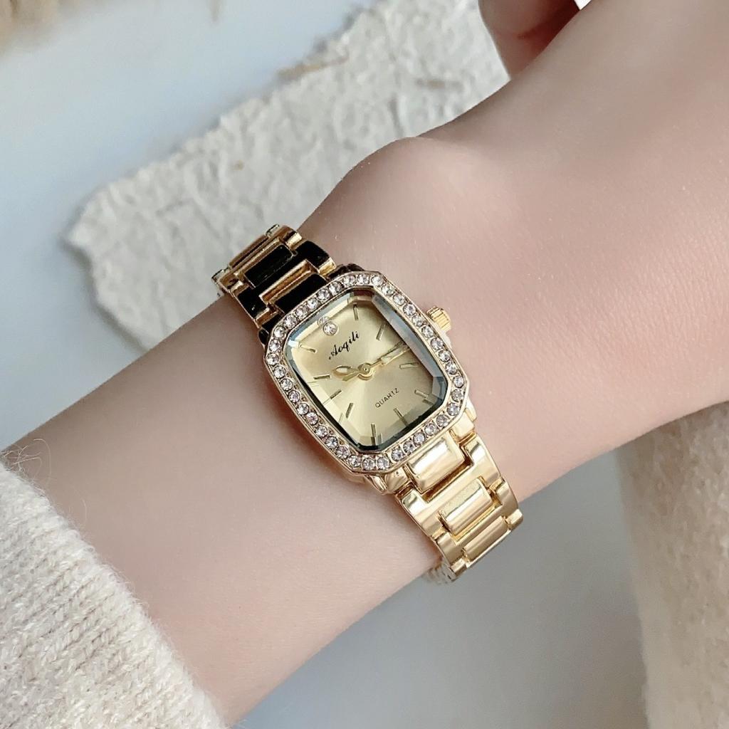 Ceas de damă simplu cu diamante, ceas pătrat, nișă, lux ușor, ceas cu cuarț, ceas brățară