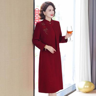 XUEXI Robe Cheongsam Col Mère de la Mariée Rouge Ensemble Deux Pièces