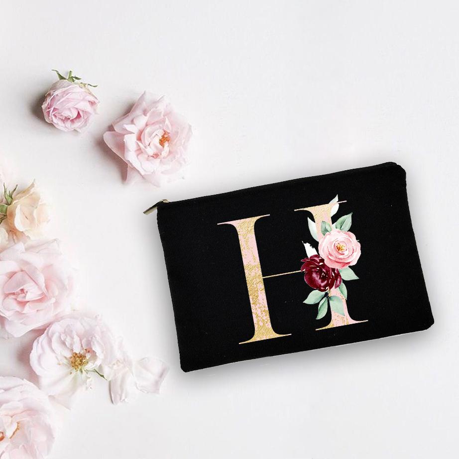 Bridesmaid Personalized White Makeup Bags Alphabet Flowers Bride Wedding Cosmetic Bag Toiletries Organizer Pouch Proposal Gifts