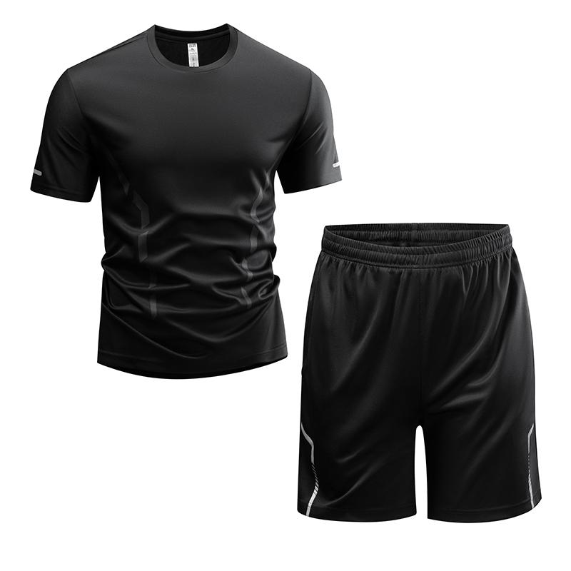 

Ice Silk Sportswear Set For Men s Summer Round Neck Quick Drying Short Sleeved Loose Two-piece Set 2XL