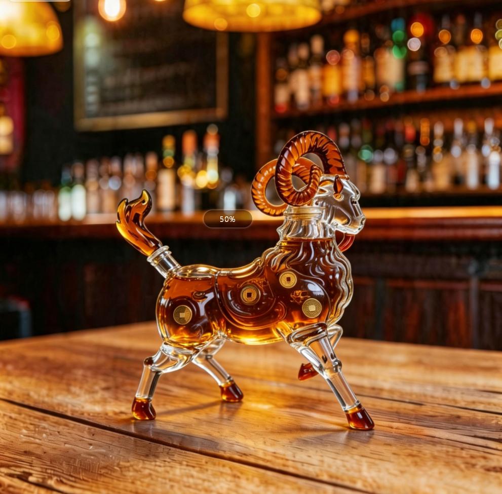 Goat Shaped Whiskey Decanter 1000ml Lead-Free Glass Liquor Bottle for Bar Decor Gifts