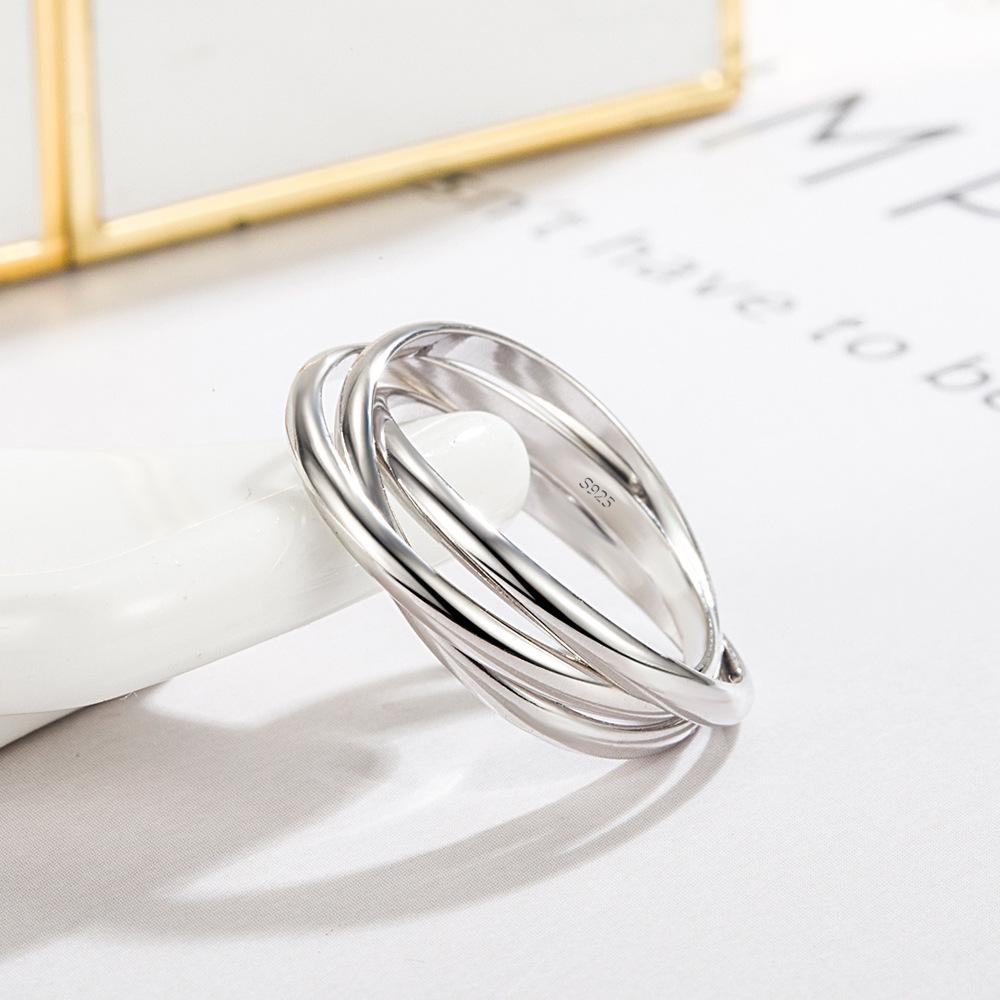 Simple Three-Ring Ring Ring Women'S White Copper Plated Micron Rhodium Gold Silver Jewelry