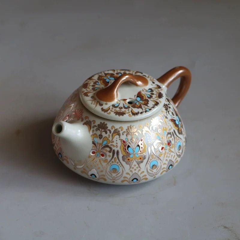 Hand Drawn Ceramic Teapot, Vintage Chinese Kung Fu Teapot, Household Brewing Porcelain Tea Set, Vintage Floral Design