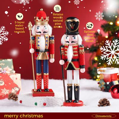 30CM Christmas Nutcracker Solid Wood Wrapped Fabric New Unique Handicraft Decorative Red Soldier Figure Decorative Statue Gift