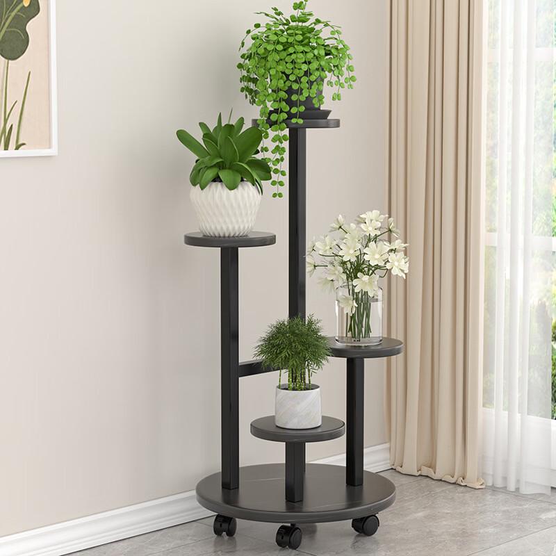Shixun 5-Tier Steel Wood Flower & Storage Rack with Wheels