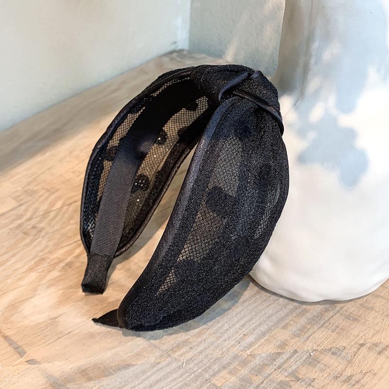 

Корейская милая заколка для волос с широкими полями, ободок для женщин - сказочно простая сетчатая повязка для волос в горошек чёрный