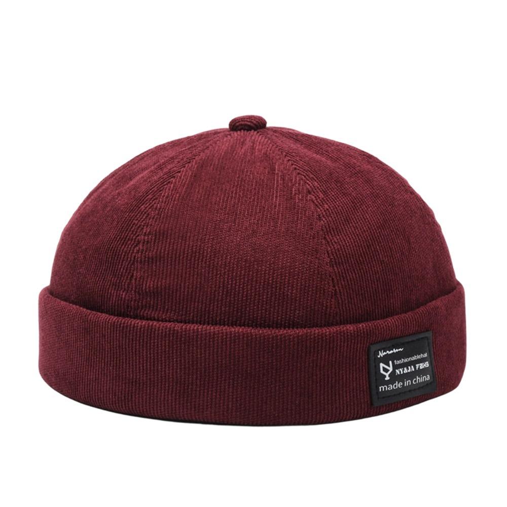 Fashion Hip Hop Beanie Street Hat Casual Corduroy Brimless Docker Cap Adjustable Letter Vintage Dome Hat Outdoor