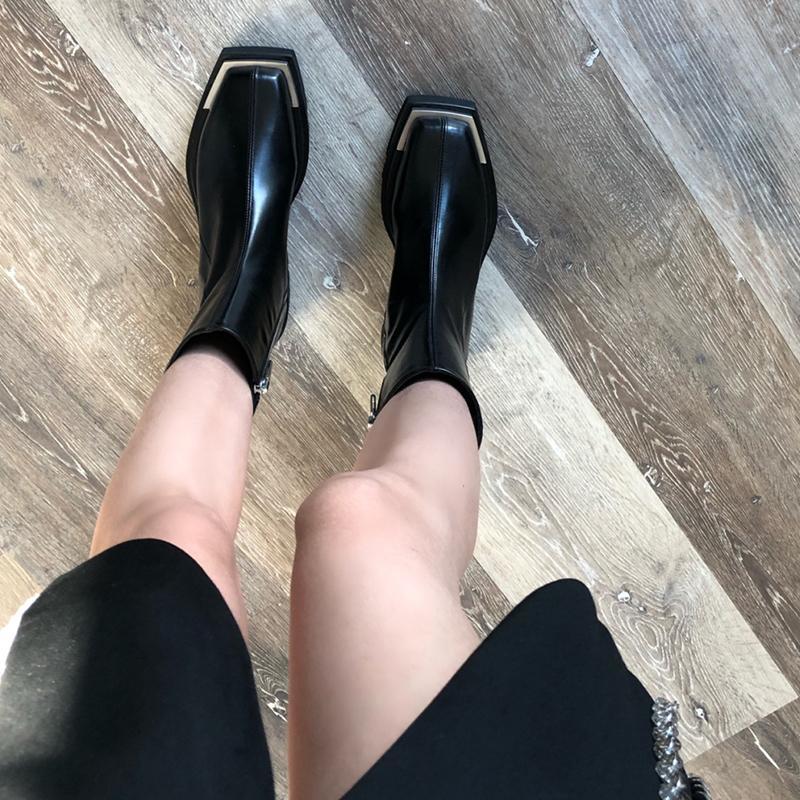 Ankle Boots for Women  Spring Motorcycle Boots Thick Heel Platform Shoes Woman Slip on Toe Fashion short Boots