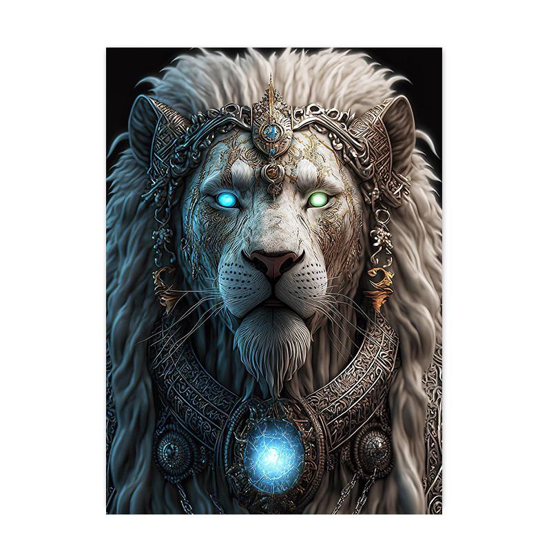 Affiches et impressions de lion fantastique Statues d'animaux modernes Peinture sur toile Art mural Images pour salon Décoration de la maison