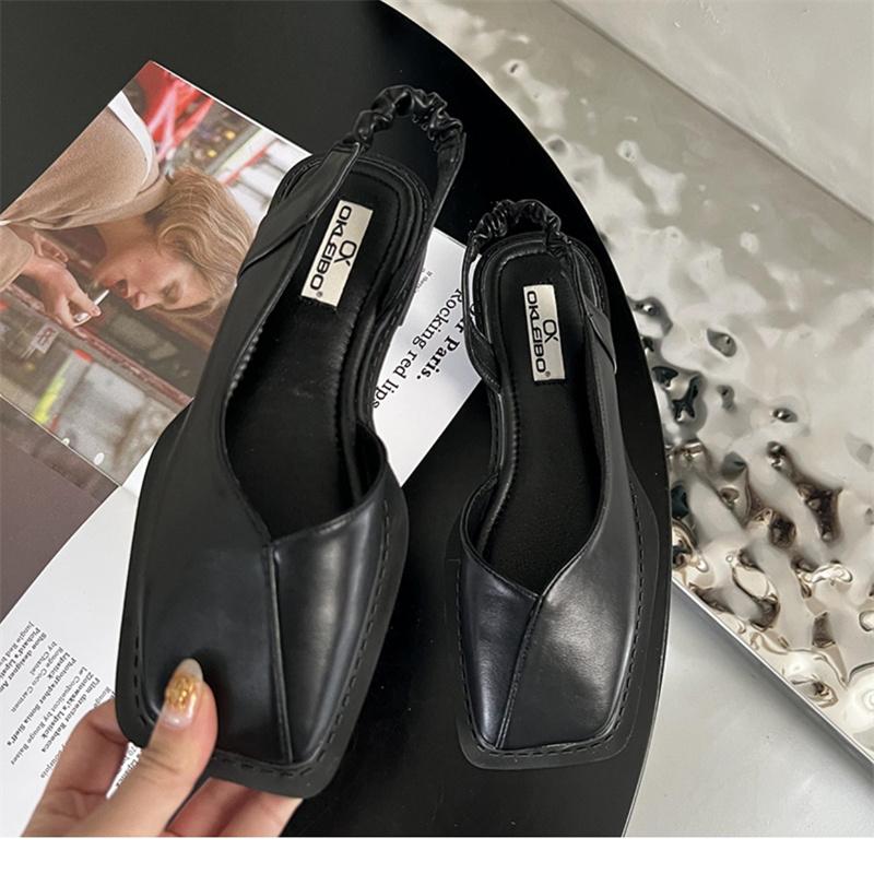 Ladies Square Toe Flats PU Fashion Sandals Buckle Slippers