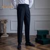 Pantalon de costume pour homme, fermeture éclair, taille réglable, coupe droite, style anglais, couleur unie, ample, formel, style professionnel, tenue de bureau