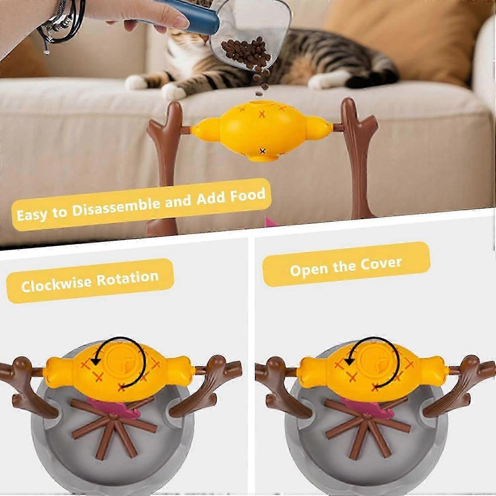 Cat Treat-Dispensing Slow Puzzle Feeder Bowls,Unique Rotatable Roast and Flame,Cognitive Training Game,Enrichment Interactive Stimulation Toys for Ind