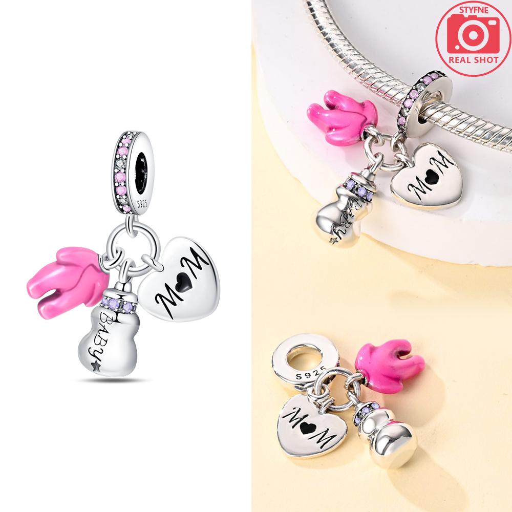 

Charms 925 Silver Pink Zircon Wings Beads Bag Sunglasses Lipstick Pendant Fit Bracelet Woman DIY Jewelry Gift Making