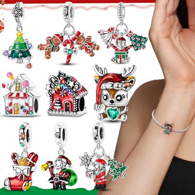 Copper Charms Christmas Tree Candy Charms Beads Fit Original Bracelet Necklaces Fine Jewelry Diy Gift