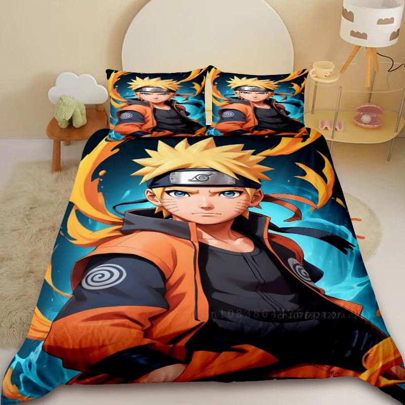 Children Kids Soft Duvet Cover Set Uchiha Sasuke Uzumaki Beding Set Narutos Comfortable Quilt Cover King Quen Young Girls Ten Young Boys for Bedrom