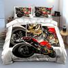 Rotes Sportmotorrad mit mechanischen Details Bettwäsche-Set für Kinder Luxuriöses Geschenk 3-teiliges Digitaldruck-Bettdecken-Set Weich Atmungsaktiv
