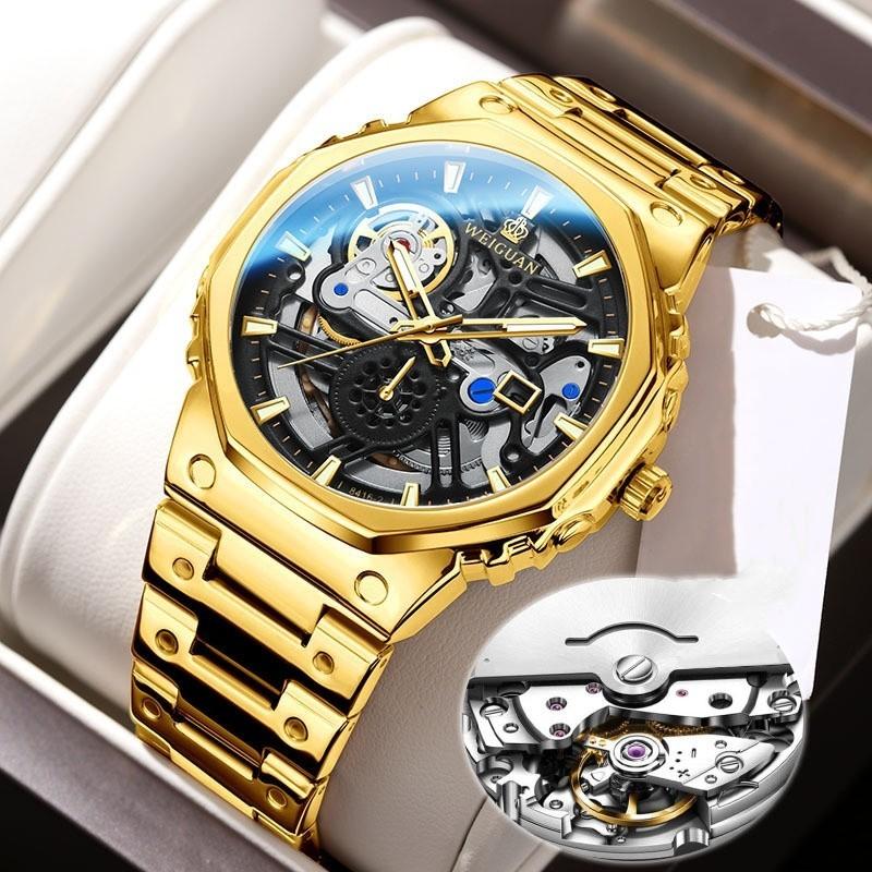 Fashion Skeleton Watch Automatic Waterproof Watches Luminous Mens Watch Stainless Steel Strap