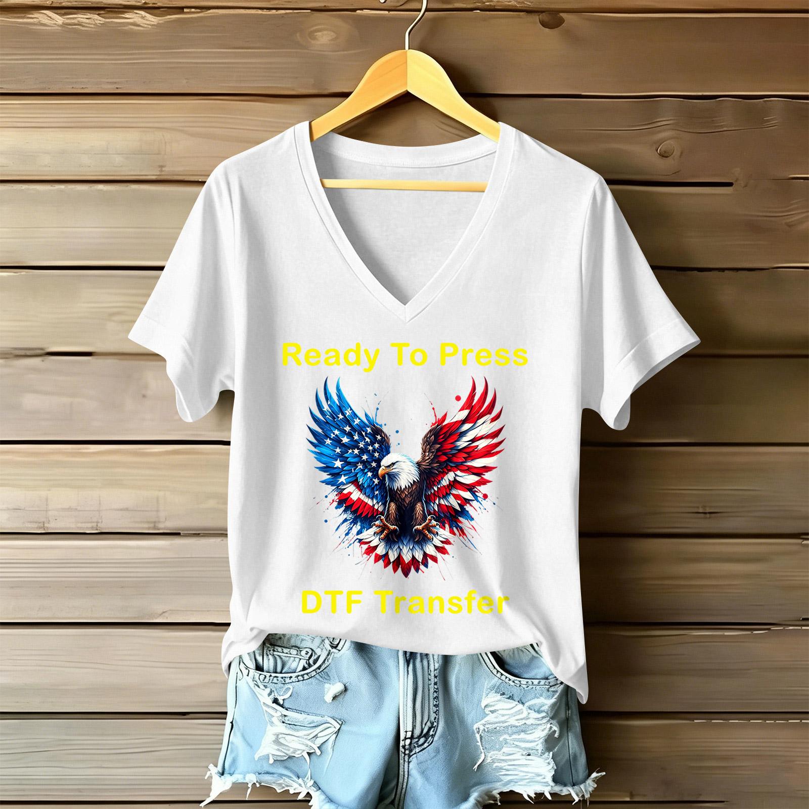 

Women s Fashionable V-Neck Casual Retro Print Short Sleeved T-shirt Top L білий
