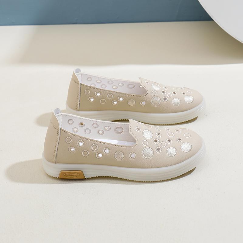 

Women s Flat Shoes Autumn New Round Head Deep Hollow Breathable Lightweight Soft Sole Single Shoes 40 хаки