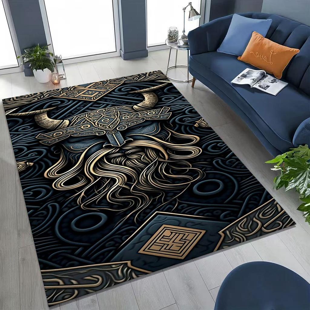 Nordic Viking Warrior Symbol Valhalla Valknut Rune Moto Rug for Bedroom Living Room Sofa Home Doormat Decor,Non-slip Floor Mat